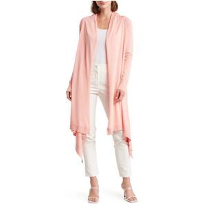Donna Karan Cozy Open Front Sharkbite Hem Cardigan In Coral size M/L